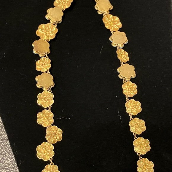 Fishel Nessler Deco Gold Floral Roundels Turquoise Clusters Choker Necklace - Picture 4 of 5